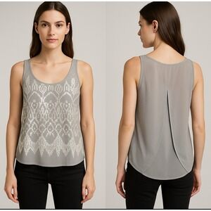 Express‎ Gray Sequin Chiffon Tank Top Split Back Small Party Glam Chic Dressy